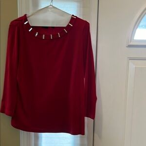 Women's Red embellished boxy blouse with 3/4 sleeves in size medium petite